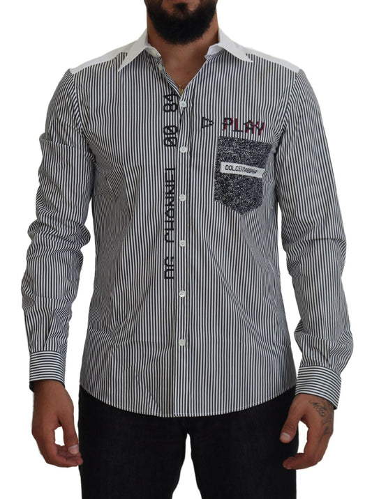 Dolce & Gabbana Gray White Striped Slim Fit Men's Shirt