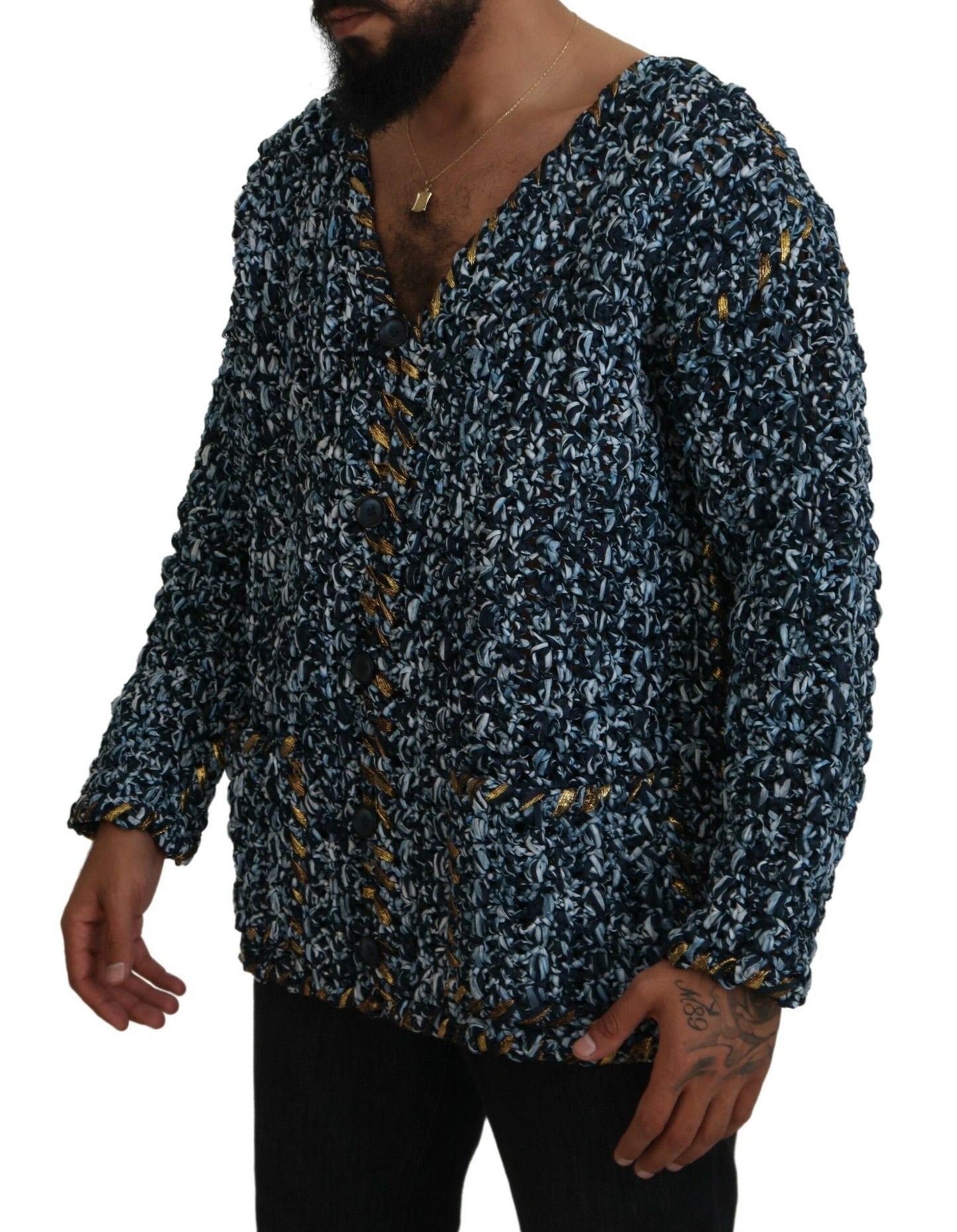 Dolce & Gabbana Blue Button Cardigan Fatto A Mano Men's Sweater