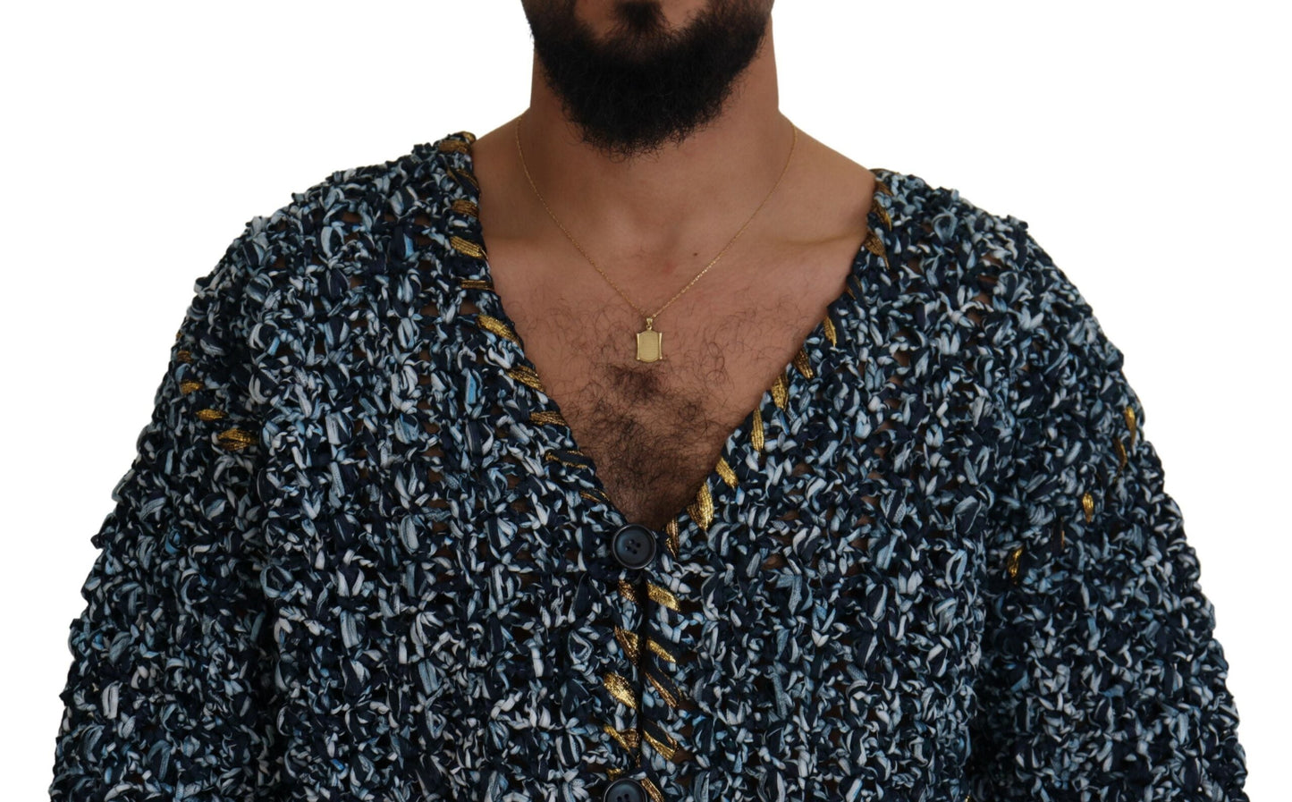 Dolce & Gabbana Blue Button Cardigan Fatto A Mano Men's Sweater