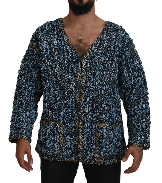 Dolce & Gabbana Blue Button Cardigan Fatto A Mano Men's Sweater