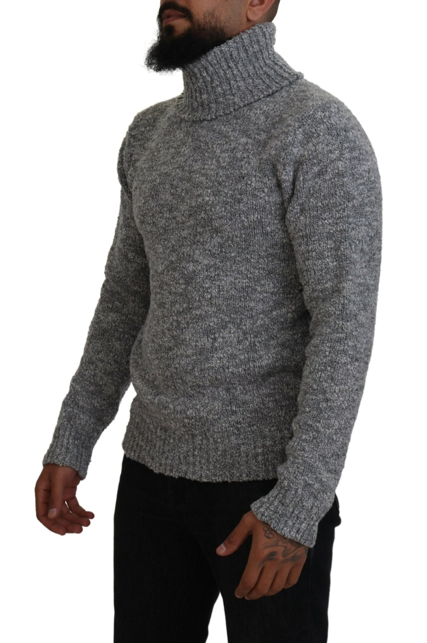 Dolce & Gabbana Gray Wool Knit Turtleneck Pullover Men's Sweater