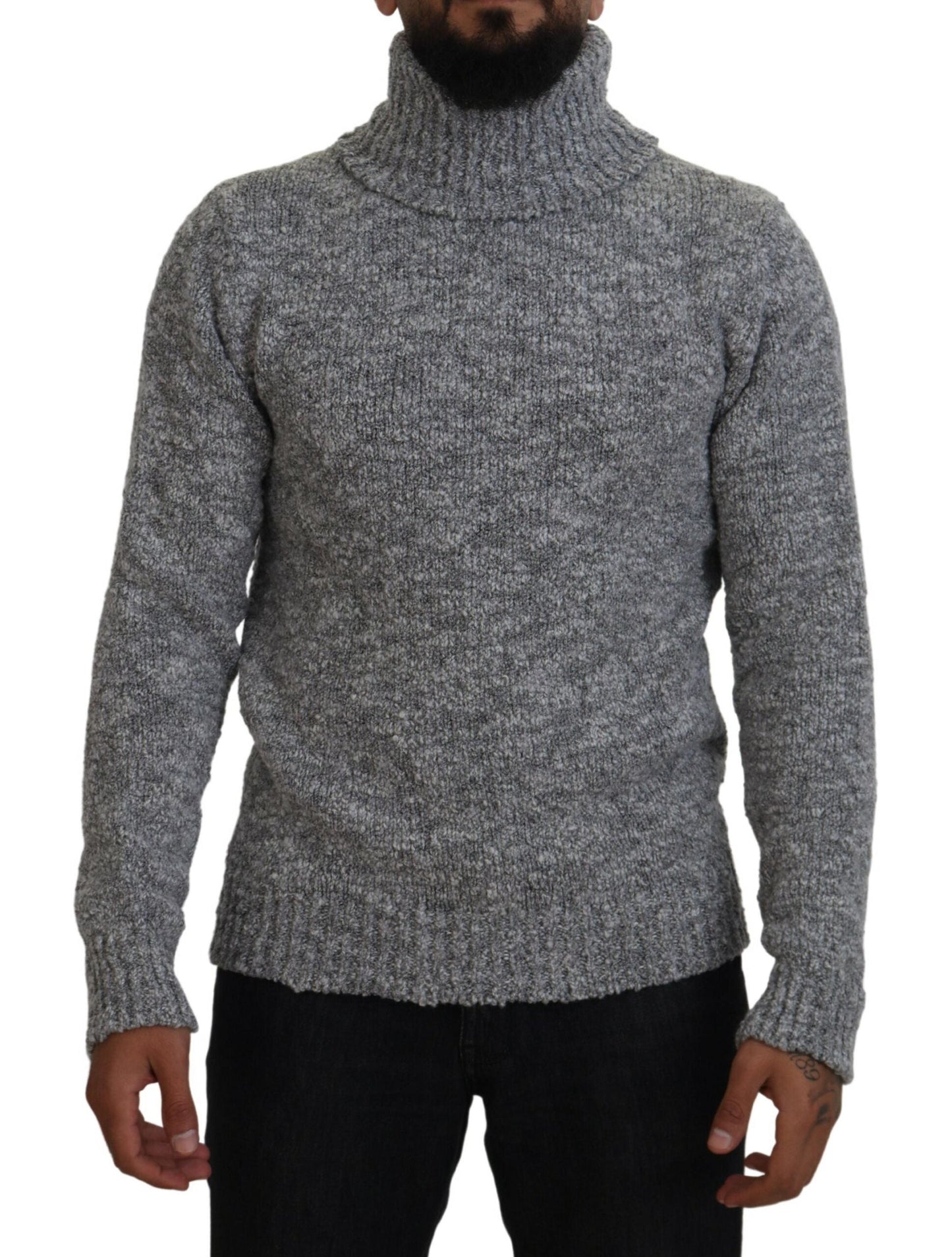 Dolce & Gabbana Gray Wool Knit Turtleneck Pullover Men's Sweater