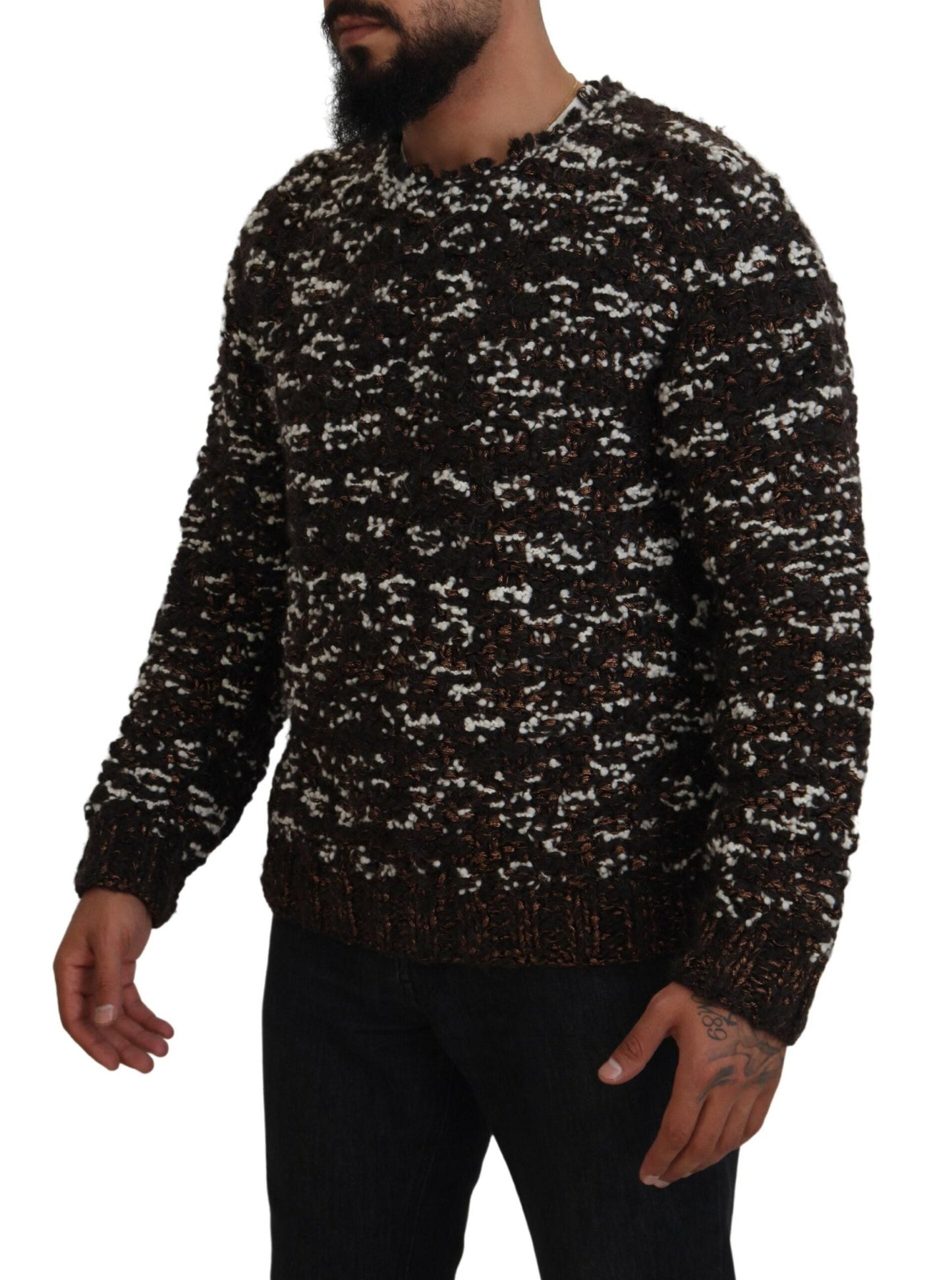 Dolce & Gabbana Brown Knitted Wool Fatto A Mano Men's Sweater