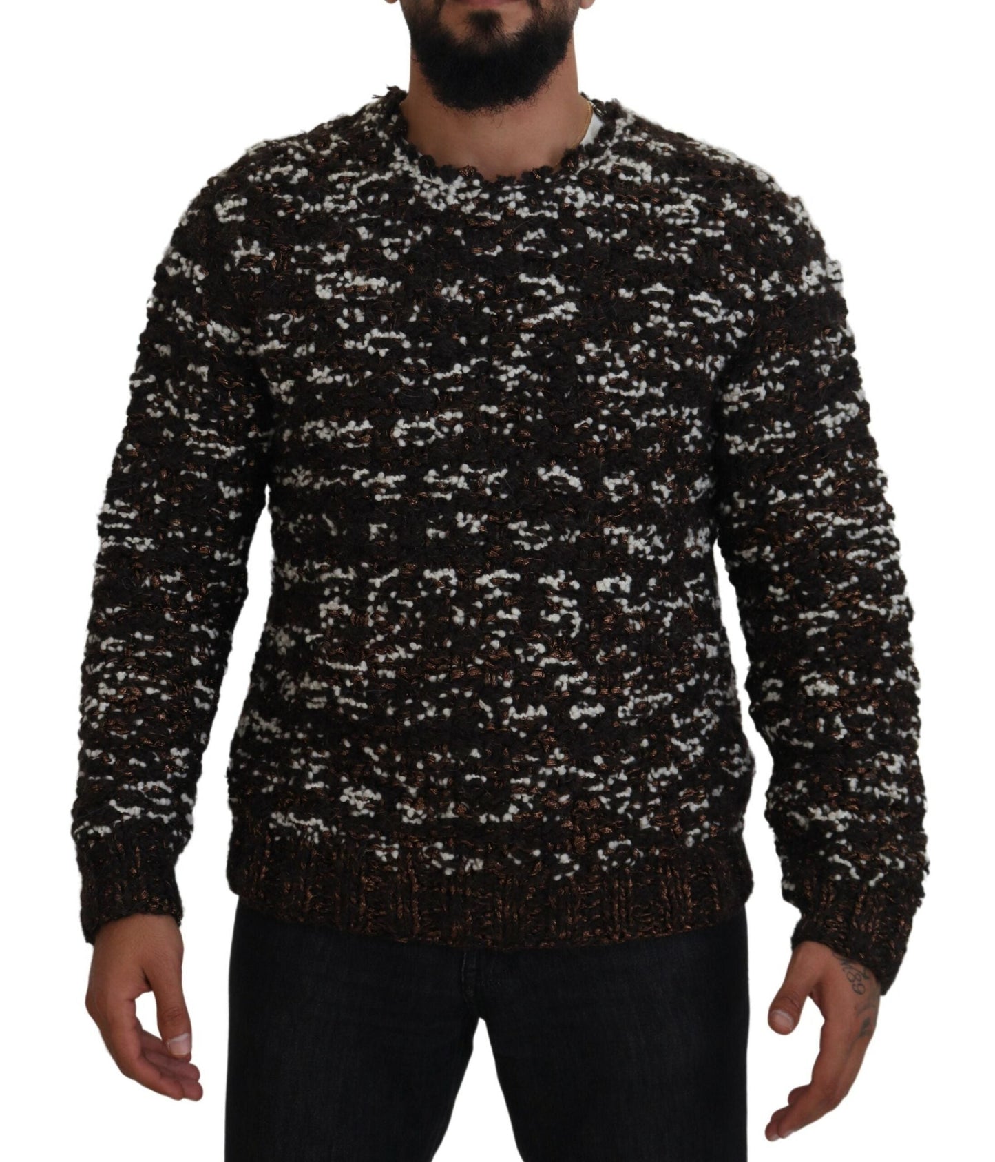 Dolce & Gabbana Brown Knitted Wool Fatto A Mano Men's Sweater