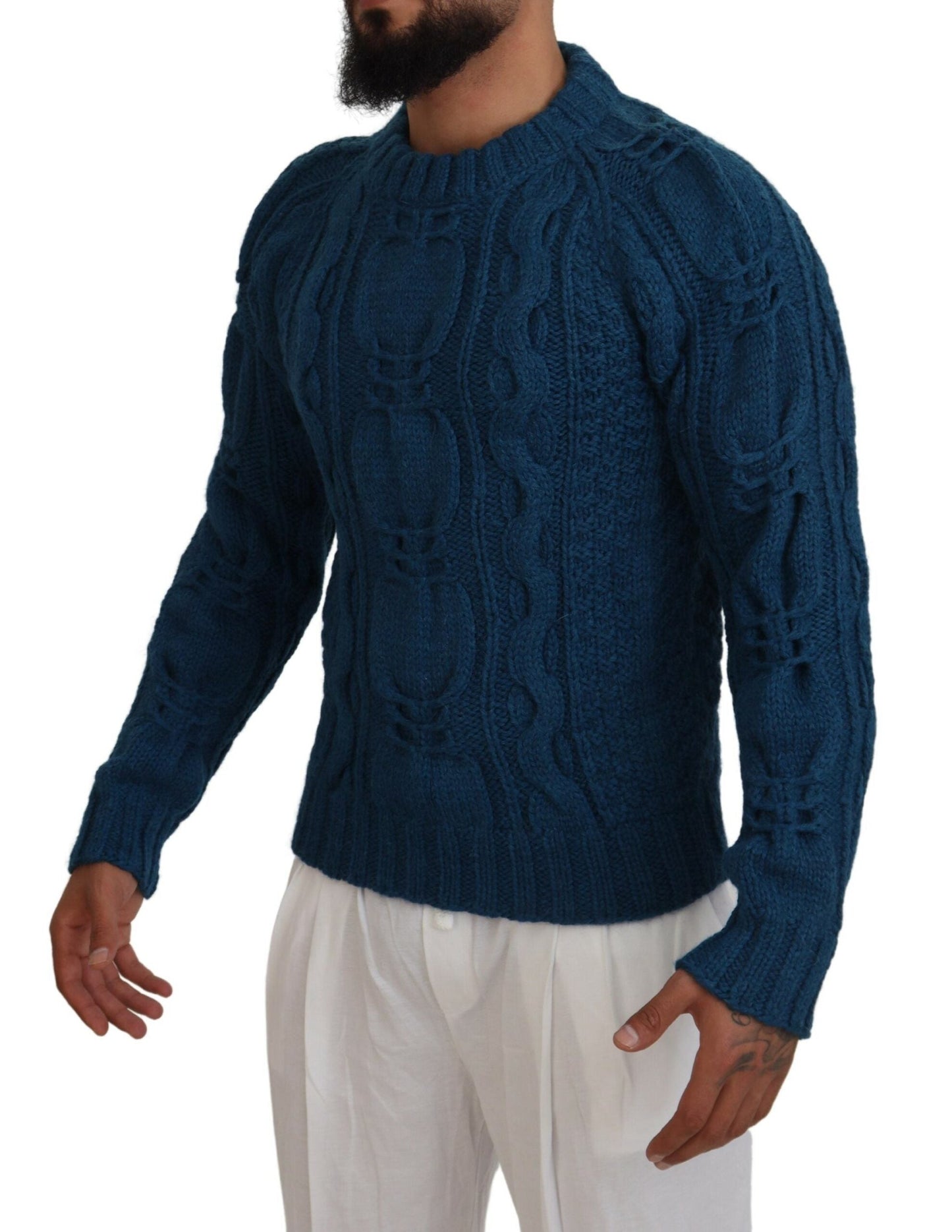 Dolce & Gabbana Blue Knitted Wool Alpaca Pullover Men's Sweater