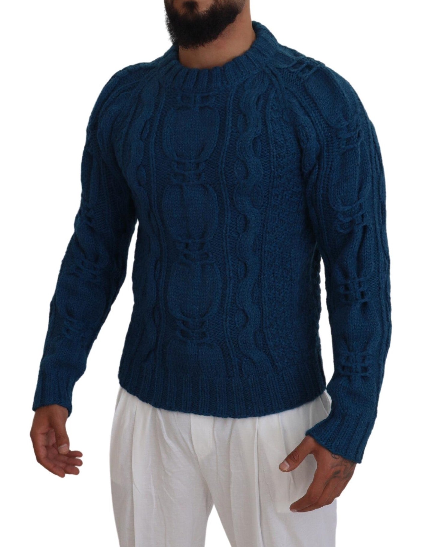 Dolce & Gabbana Blue Knitted Wool Alpaca Pullover Men's Sweater