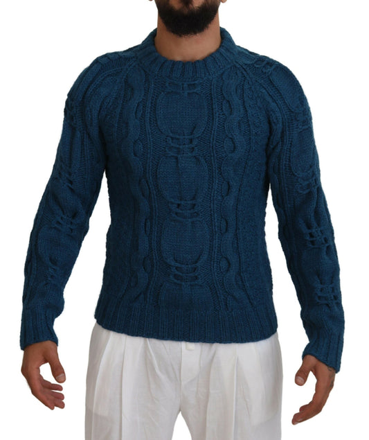 Dolce & Gabbana Blue Knitted Wool Alpaca Pullover Men's Sweater