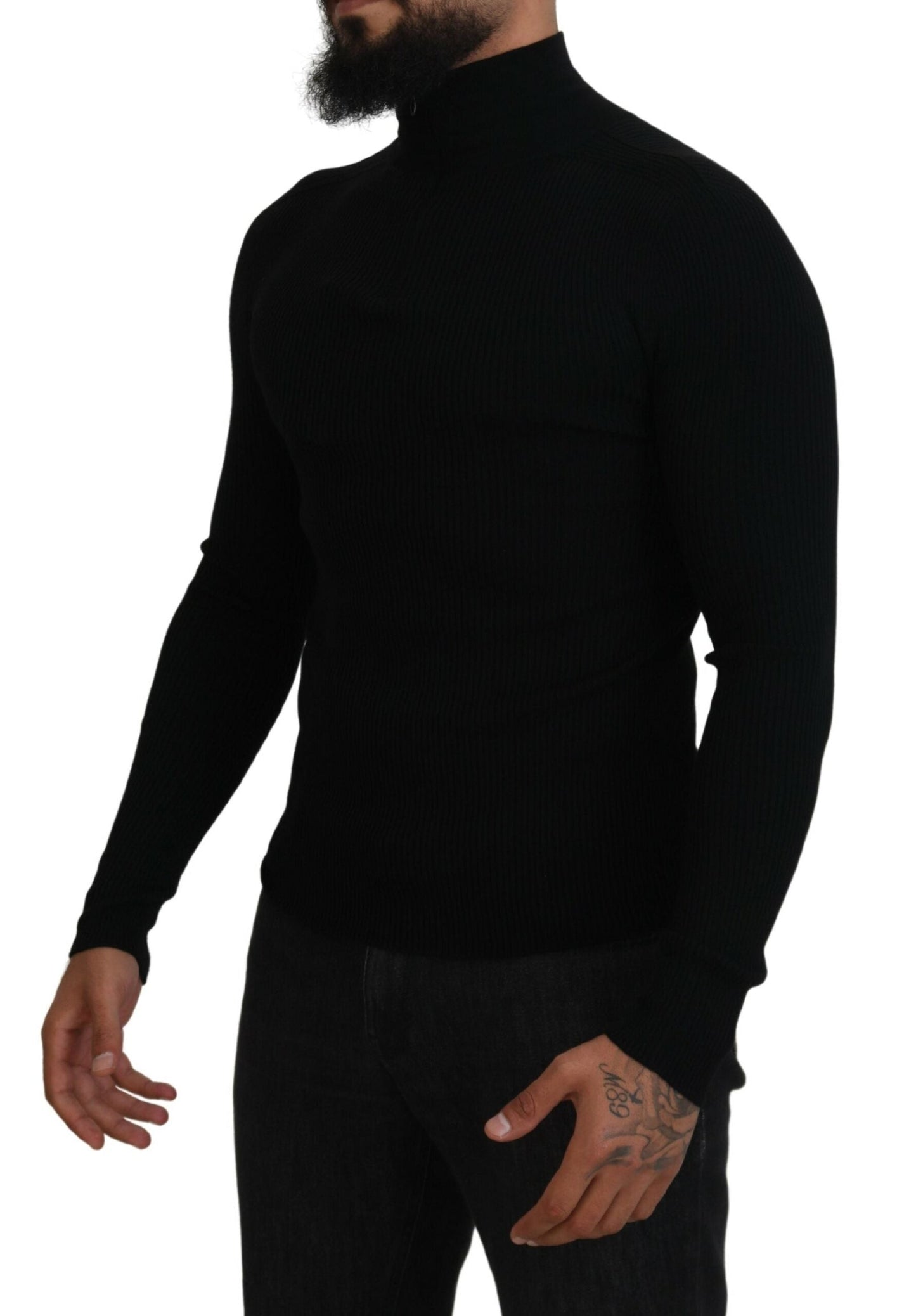 Dolce & Gabbana Black Half Zip Turtleneck Pullover Men's Sweater