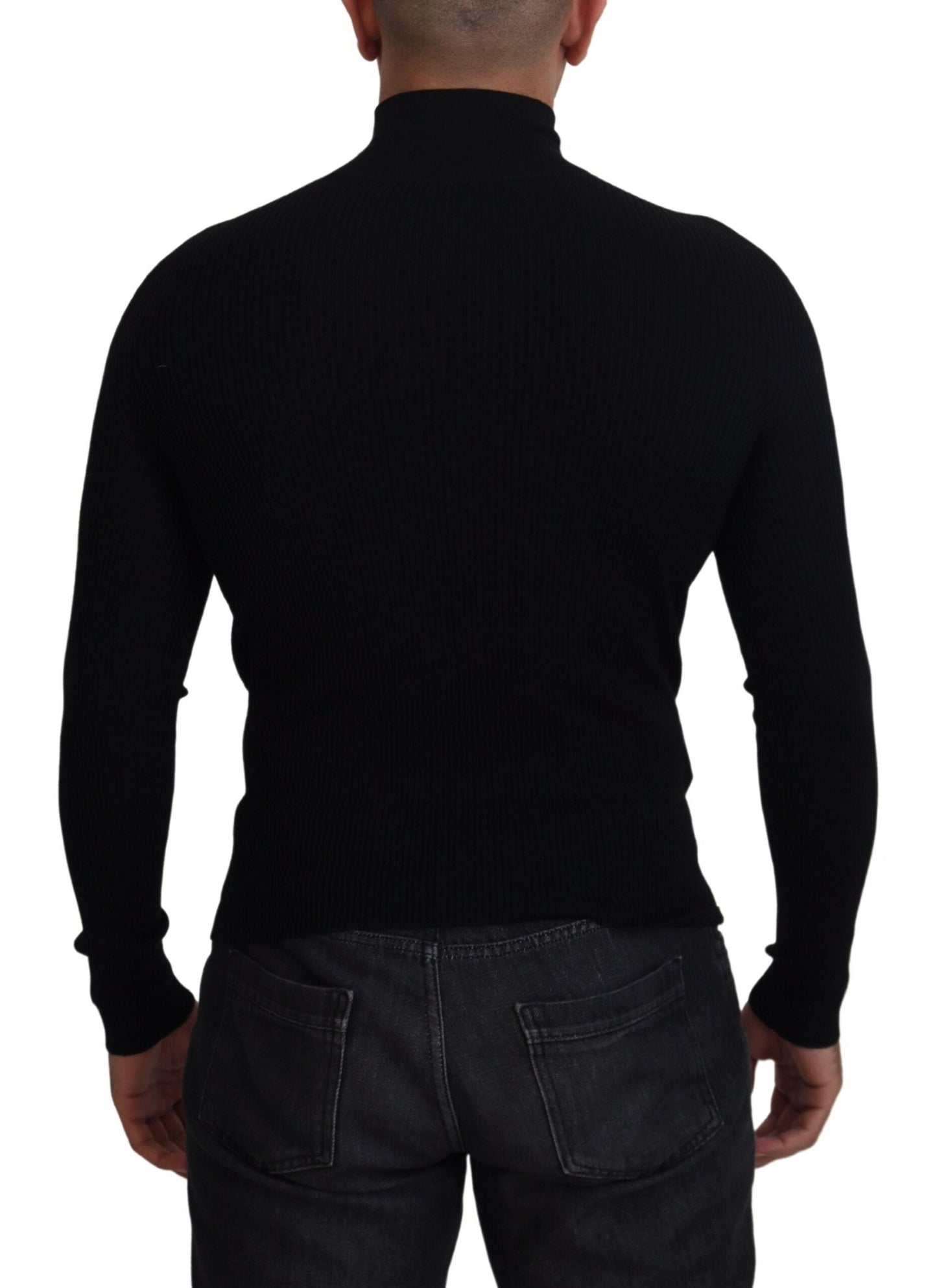 Dolce & Gabbana Black Half Zip Turtleneck Pullover Men's Sweater