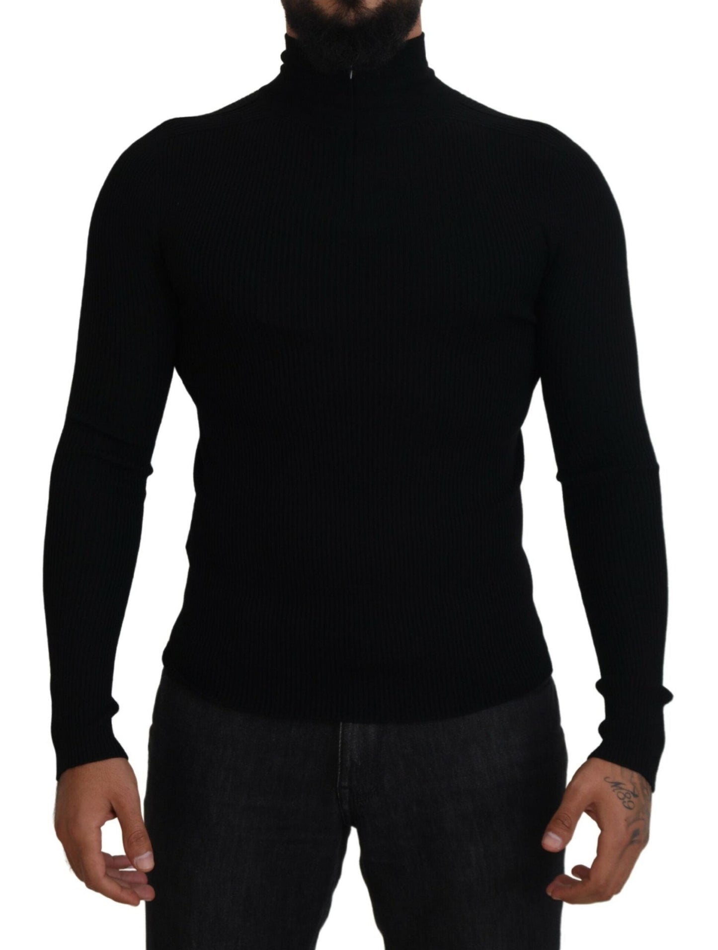 Dolce & Gabbana Black Half Zip Turtleneck Pullover Men's Sweater