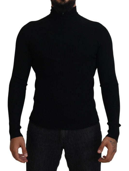 Dolce & Gabbana Black Half Zip Turtleneck Pullover Men's Sweater