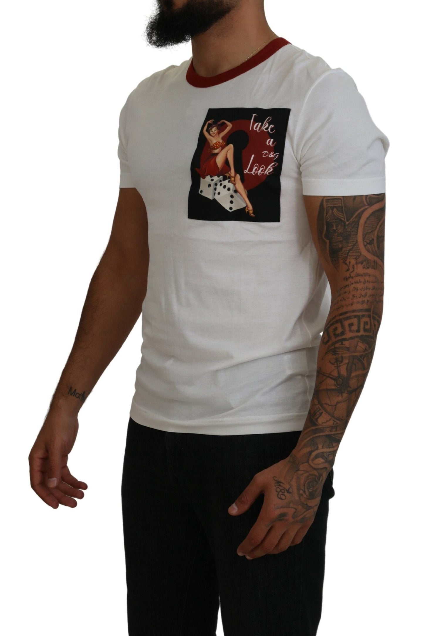 Dolce & Gabbana Cotton White Logo Print Crewneck Men's T-shirt