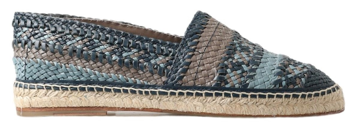 Dolce & Gabbana Blue Gray Leather Buffalo Espadrille Men's Shoes