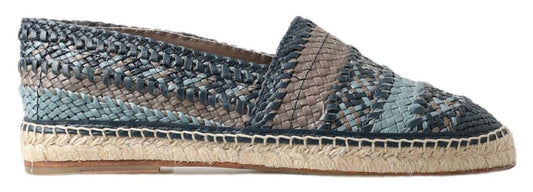 Dolce & Gabbana Blue Gray Leather Buffalo Espadrille Men's Shoes