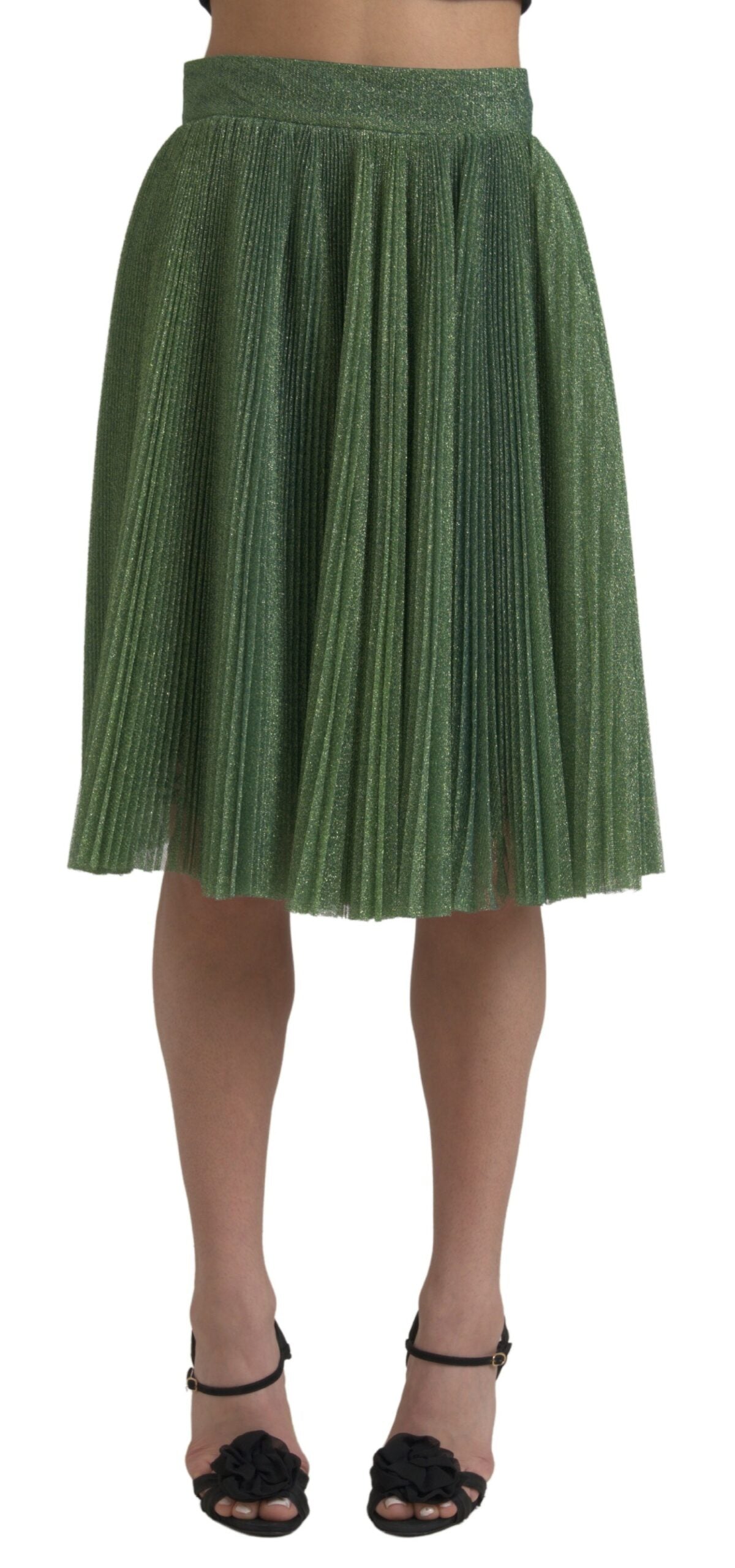 Dolce & Gabbana Metallic Green High Waist A-line Pleated Women's Skirt