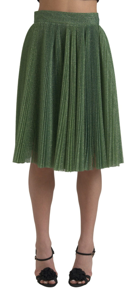 Dolce & Gabbana Metallic Green High Waist A-line Pleated Women's Skirt