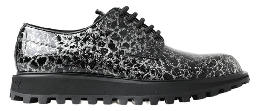 Dolce & Gabbana Black White Derby Patent Leather Men's Shoes