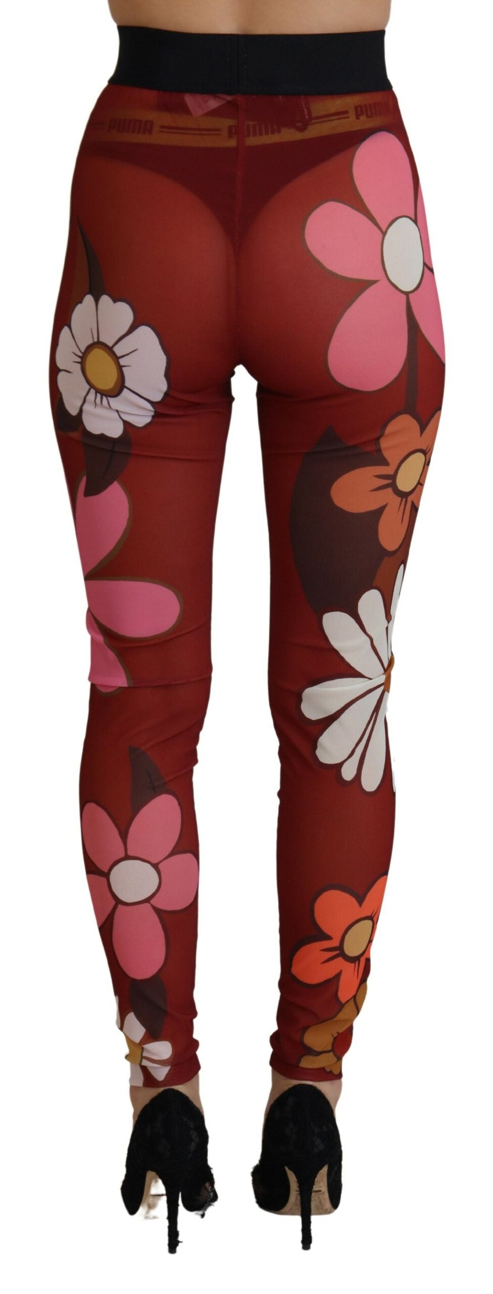 Dolce & Gabbana Red Floral Leggings Stretch Waist Women's Pants