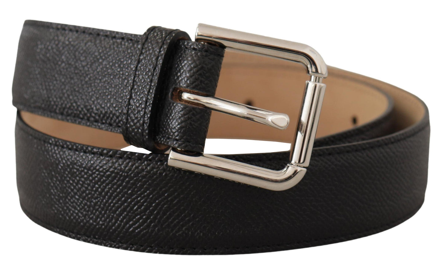 Dolce & Gabbana Black Calf Leather Brown Backend Metal Buckle Men's Belt