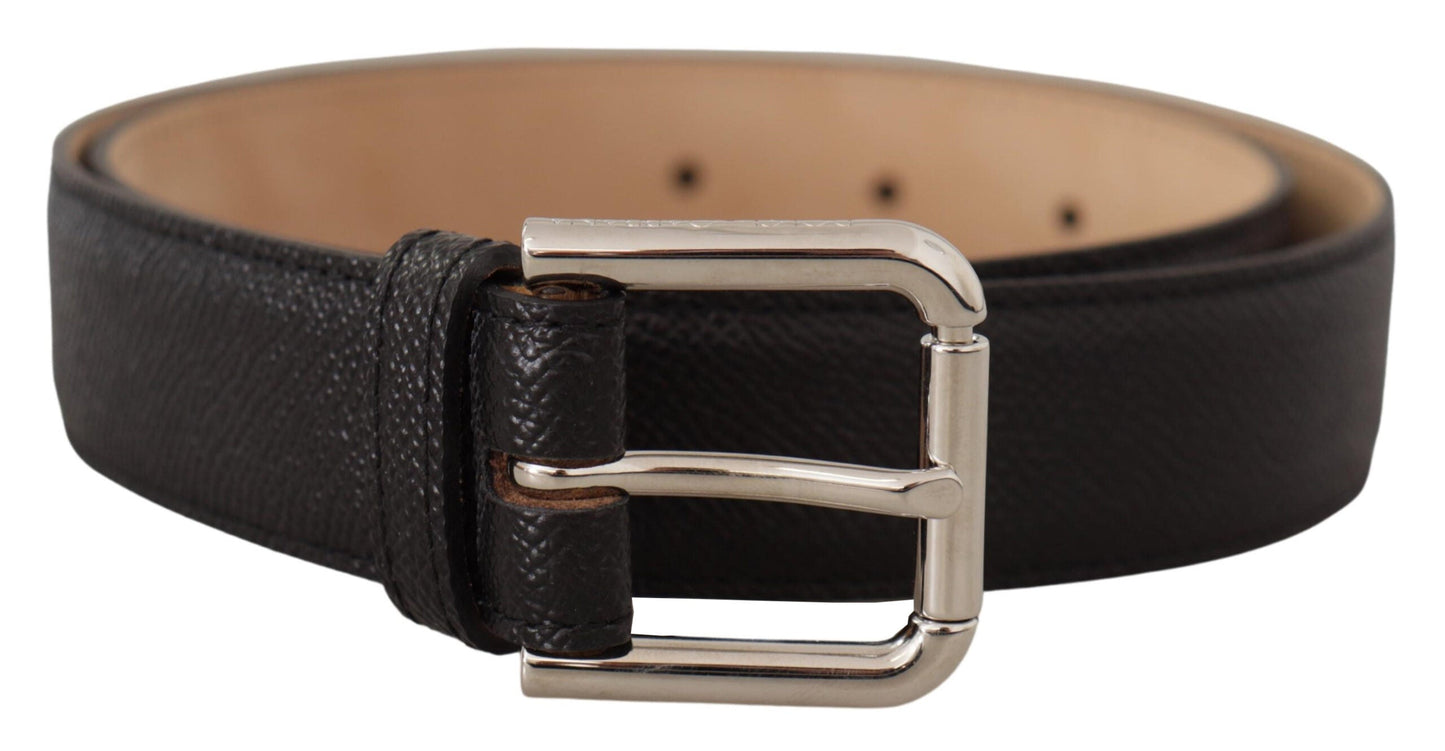 Dolce & Gabbana Black Calf Leather Brown Backend Metal Buckle Men's Belt