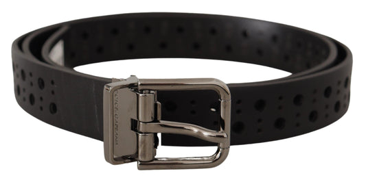 Dolce & Gabbana Black Calf Leather Perforated Metal Buckle Men's Belt