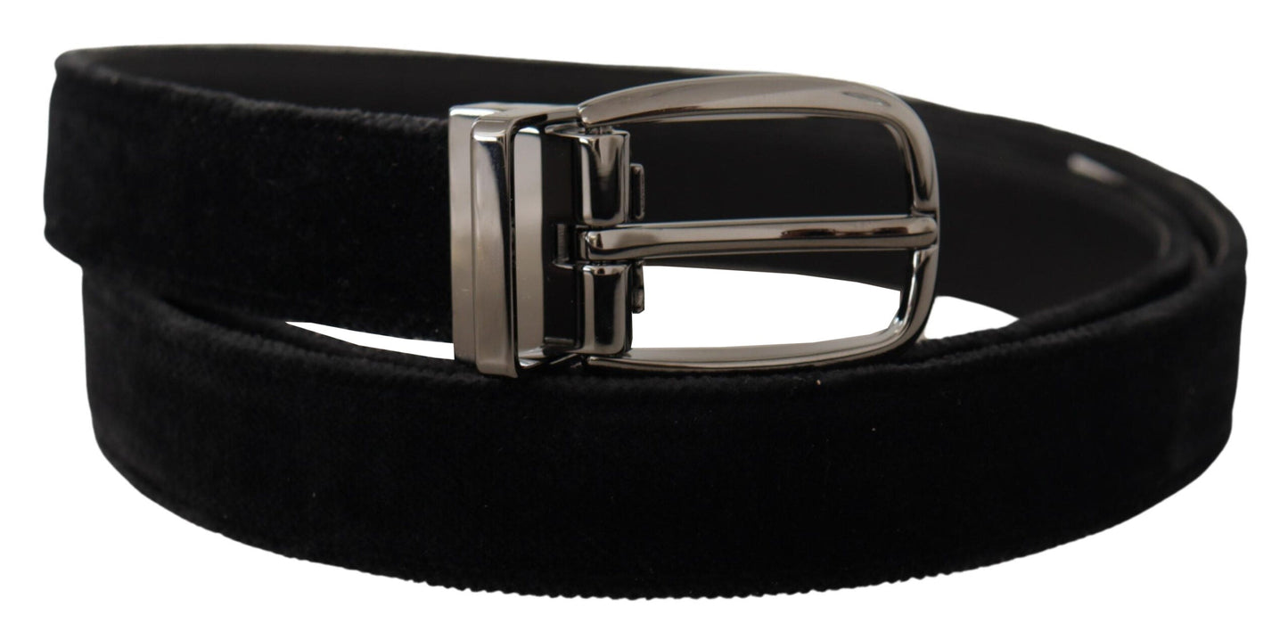 Dolce & Gabbana Black Velvet Classic Logo Engraved Metal Men's Belt