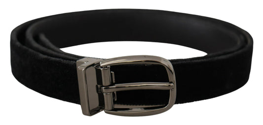 Dolce & Gabbana Black Velvet Classic Logo Engraved Metal Men's Belt