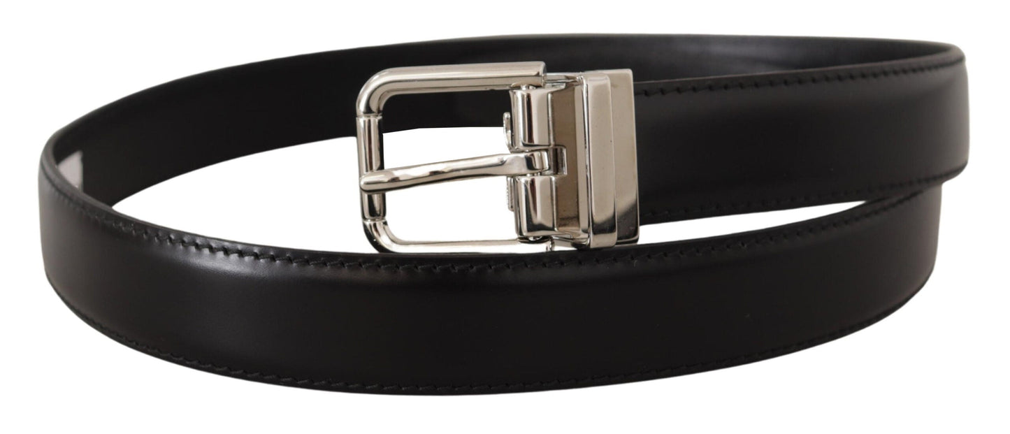 Dolce & Gabbana Black Calf Leather Logo Engraved Metal Buckle Men's Belt