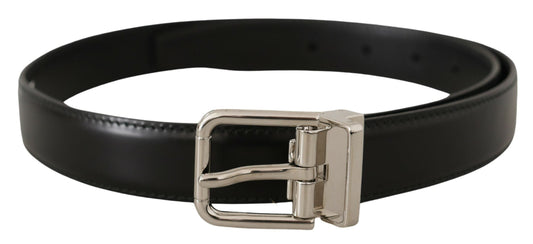 Dolce & Gabbana Black Calf Leather Logo Engraved Metal Buckle Men's Belt