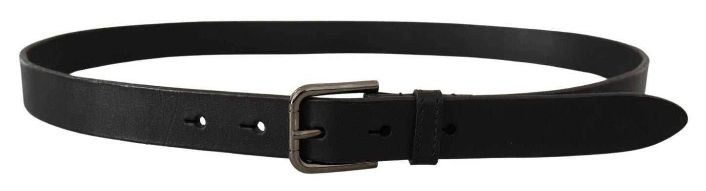 Dolce & Gabbana Black Calf Leather Logo Engraved Metal Buckle Men's Belt