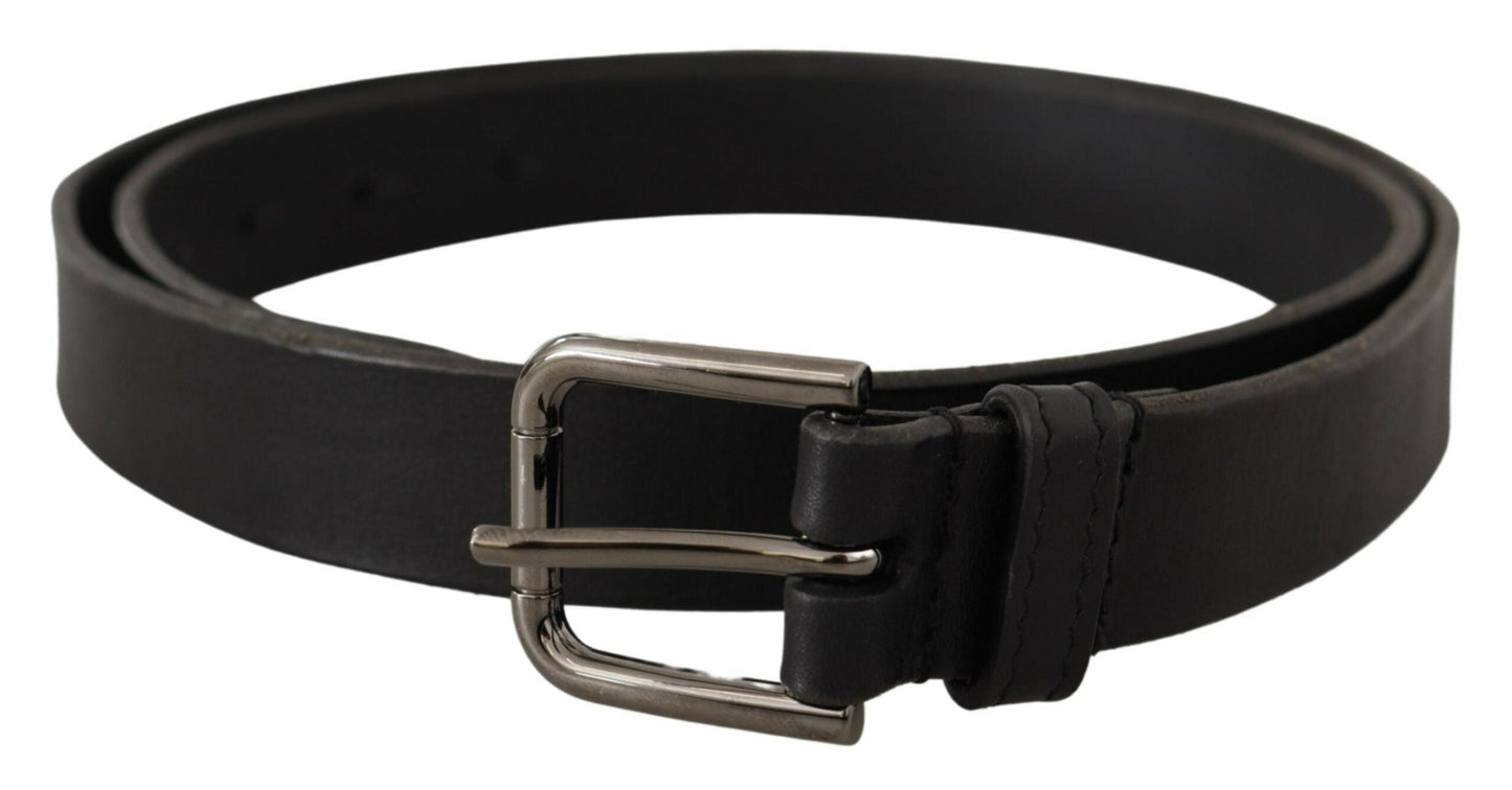 Dolce & Gabbana Black Calf Leather Logo Engraved Metal Buckle Men's Belt