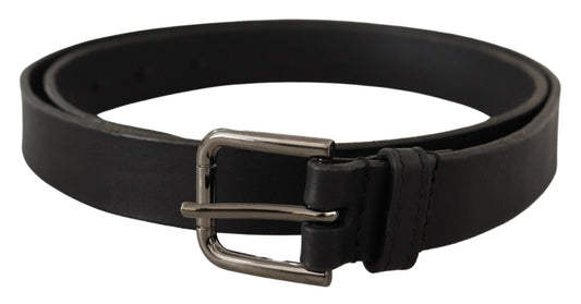 Dolce & Gabbana Black Calf Leather Logo Engraved Metal Buckle Men's Belt