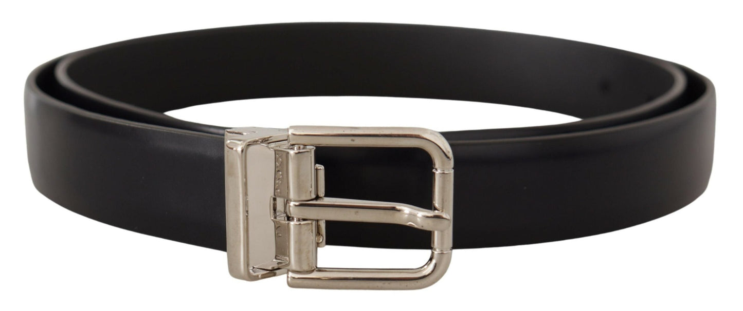 Dolce & Gabbana Black Calf Leather Classic Logo Metal Buckle Men's Belt