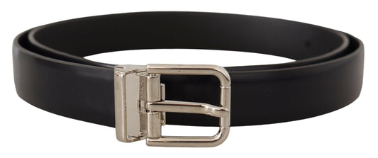 Dolce & Gabbana Black Calf Leather Classic Logo Metal Buckle Men's Belt