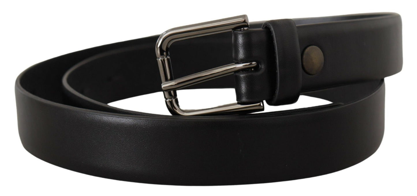 Dolce & Gabbana Black Calf Leather Classic Logo Metal Buckle Men's Belt