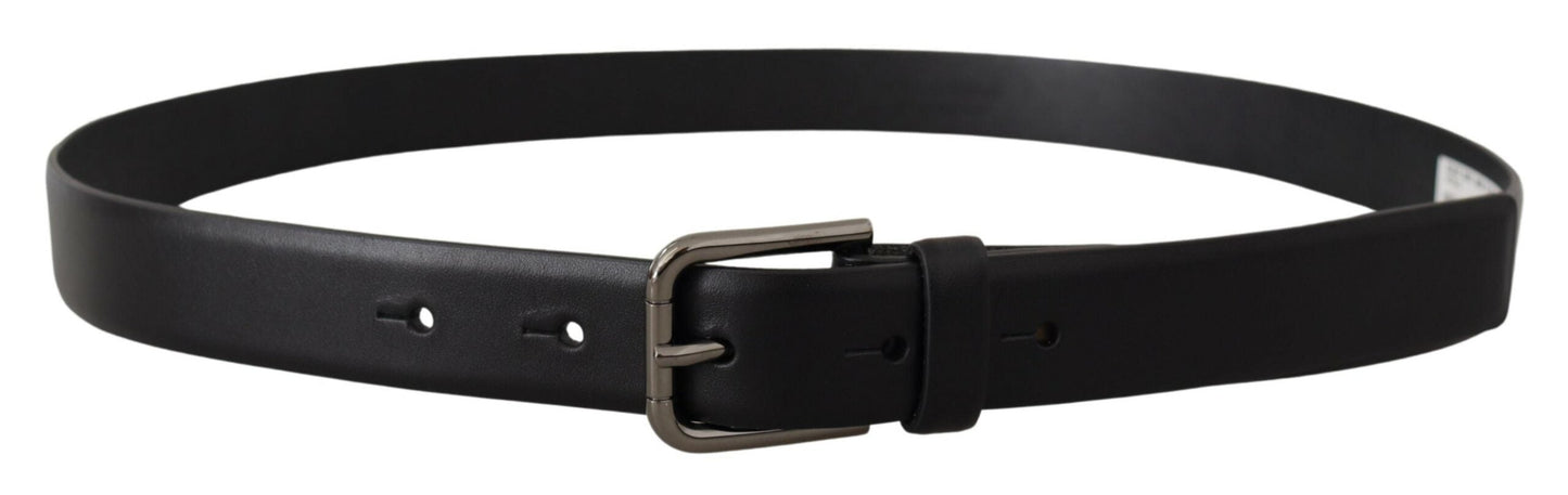 Dolce & Gabbana Black Calf Leather Classic Logo Metal Buckle Men's Belt