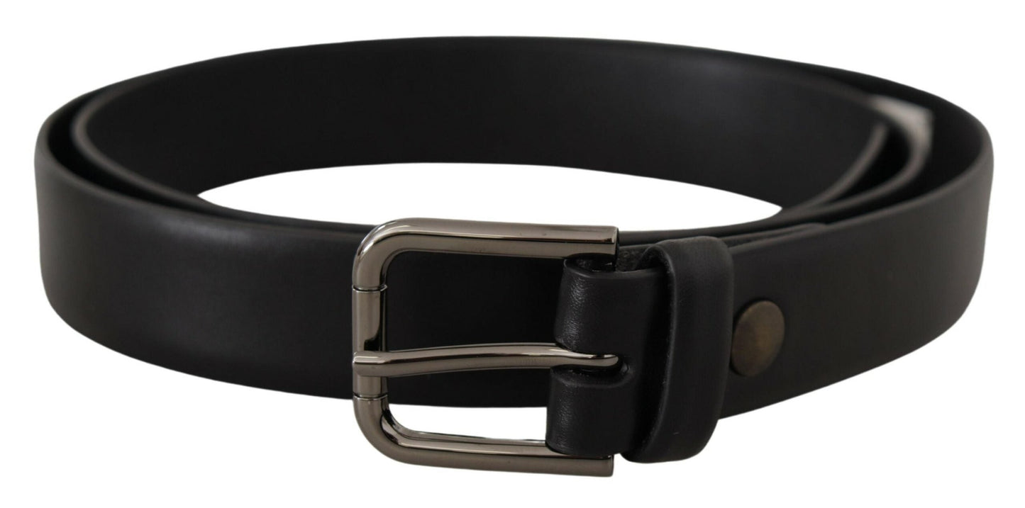 Dolce & Gabbana Black Calf Leather Classic Logo Metal Buckle Men's Belt