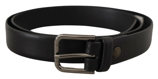 Dolce & Gabbana Black Calf Leather Classic Logo Metal Buckle Men's Belt