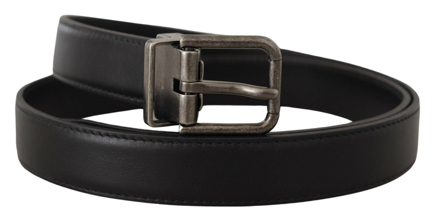 Dolce & Gabbana Black Plain Leather Vintage Logo Metal Buckle Men's Belt