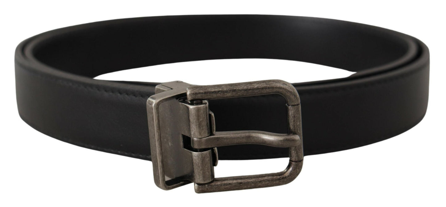 Dolce & Gabbana Black Plain Leather Vintage Logo Metal Buckle Men's Belt