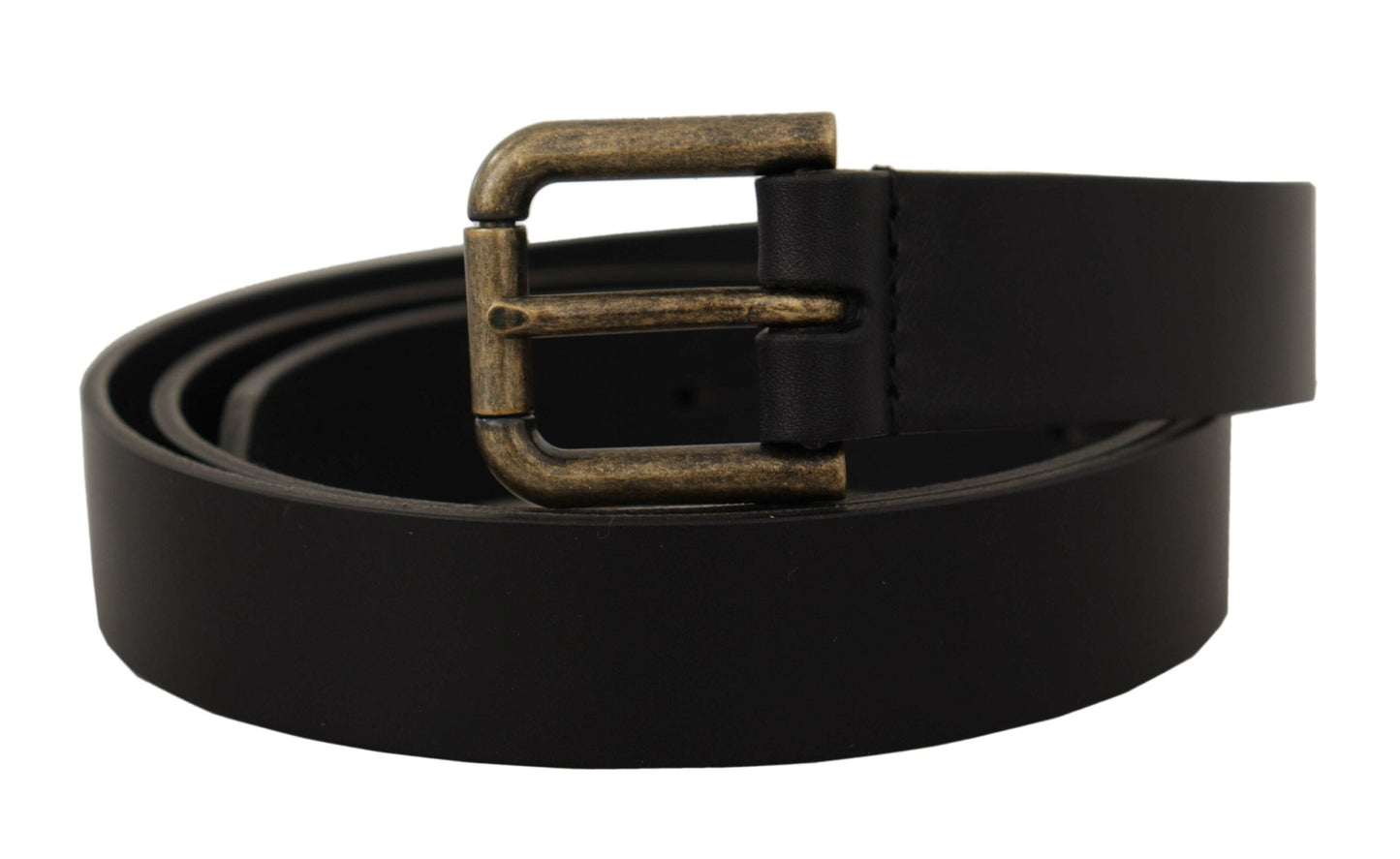Dolce & Gabbana Black Calf Leather Logo Brass Metal Buckle Men's Belt