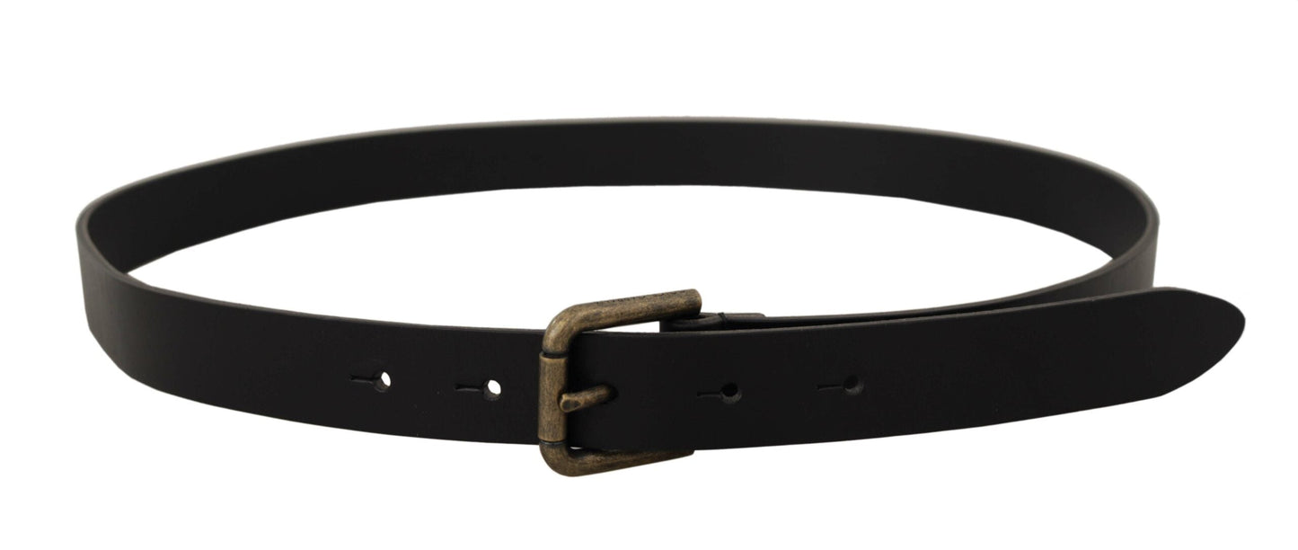 Dolce & Gabbana Black Calf Leather Logo Brass Metal Buckle Men's Belt