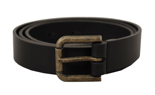 Dolce & Gabbana Black Calf Leather Logo Brass Metal Buckle Men's Belt