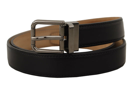 Dolce & Gabbana Black Calf Leather Logo Engraved Metal Buckle Men's Belt