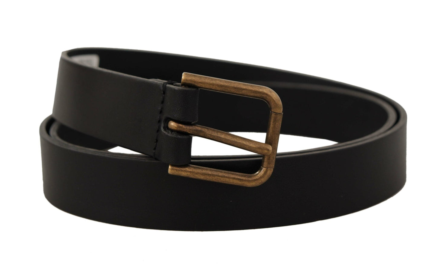 Dolce & Gabbana Black Calf Leather Brass Logo Engraved Buckle Men's Belt