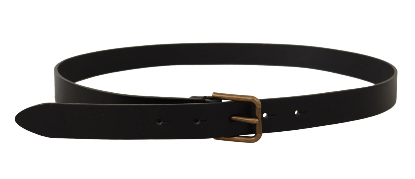 Dolce & Gabbana Black Calf Leather Brass Logo Engraved Buckle Men's Belt