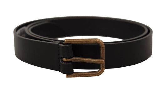 Dolce & Gabbana Black Calf Leather Brass Logo Engraved Buckle Men's Belt