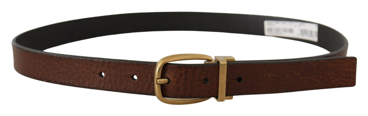 Dolce & Gabbana Brown Leather Classic Vintage Metal Buckle Men's Belt
