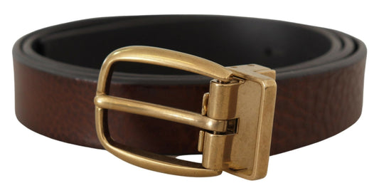 Dolce & Gabbana Brown Leather Classic Vintage Metal Buckle Men's Belt