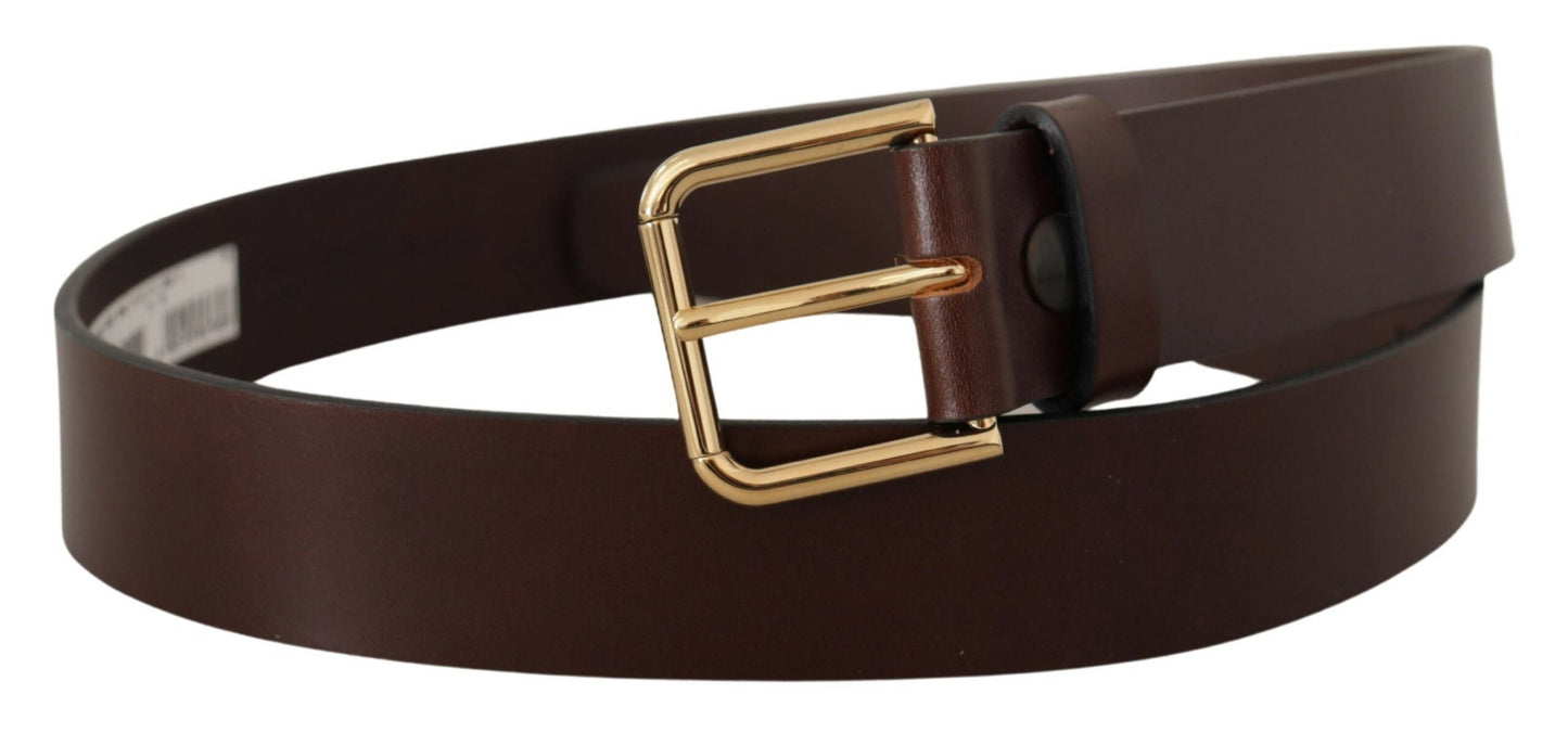 Dolce & Gabbana Brown Plain Calf Leather Gold Tone Buckle Men's Belt